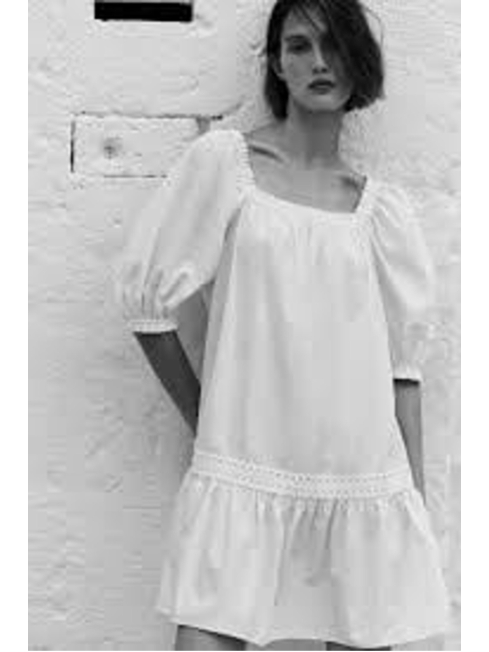 NWT H&M WHITE POPLIN DRESS WITH PUFF SLEEVES - Picture 2 of 11